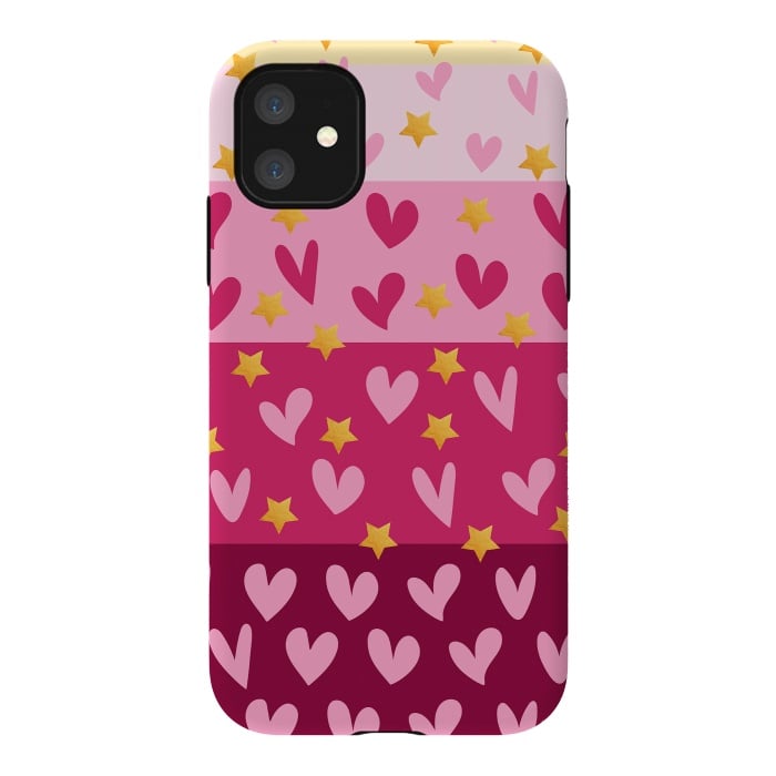 iPhone 11 StrongFit Pink Hearts With Stars by Rossy Villarreal
