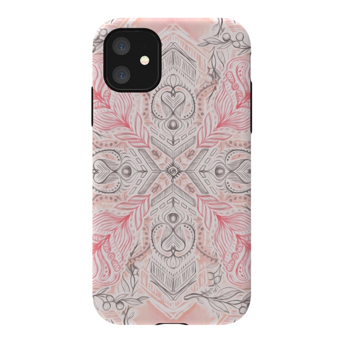 iPhone 11 StrongFit Boho Soft Peach Pink Tribal Pattern by Micklyn Le Feuvre