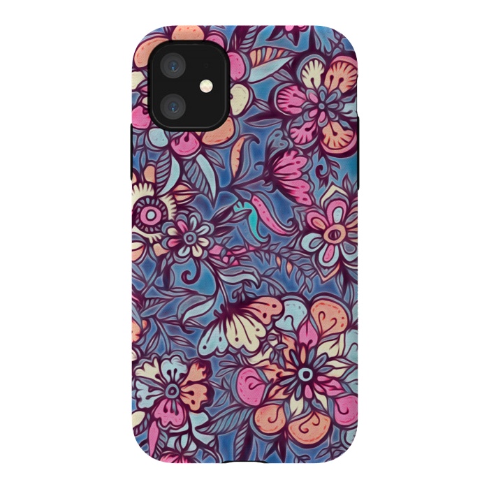 iPhone 11 StrongFit Sweet Spring Floral - soft indigo & candy pastels by Micklyn Le Feuvre