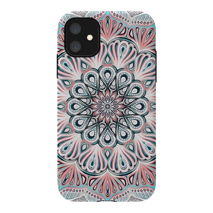 iPhone 11 StrongFit Expansion - boho mandala in soft salmon pink & blue by Micklyn Le Feuvre