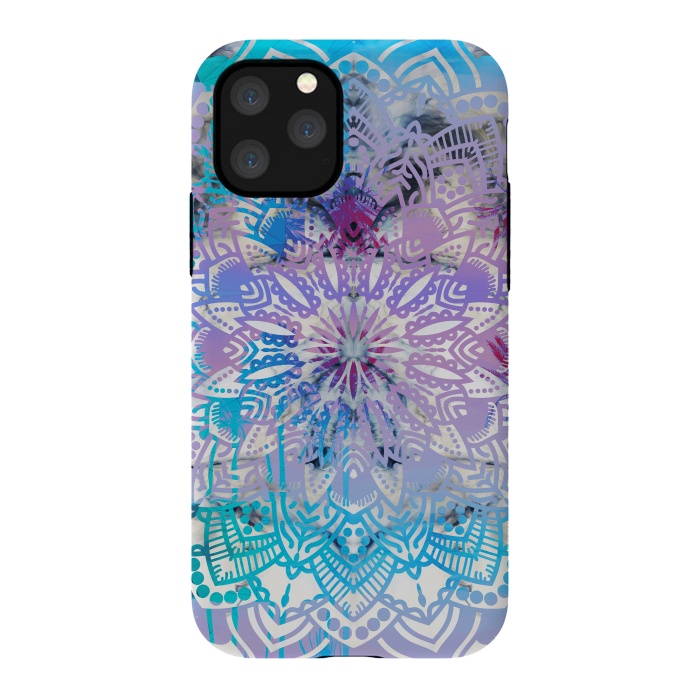 iPhone 11 Pro StrongFit Blue lavender mandala drawing on white marble by Oana 