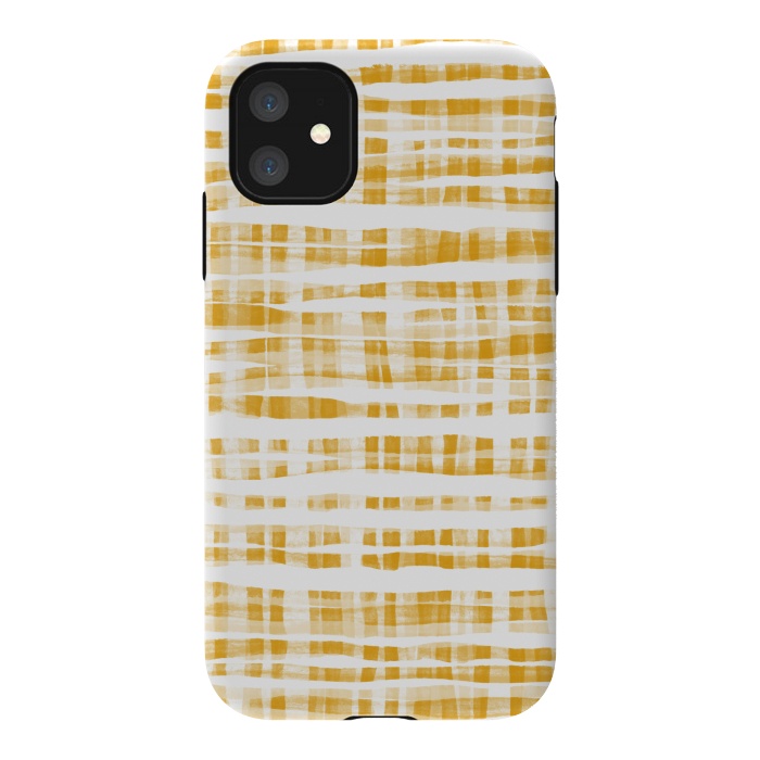 iPhone 11 StrongFit Happy Mustard Yellow Hand Painted Gingham by Micklyn Le Feuvre
