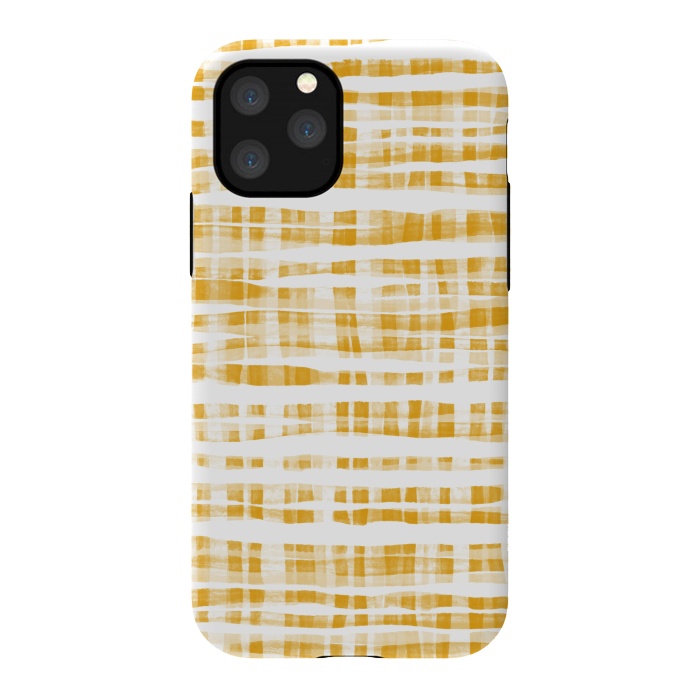 iPhone 11 Pro StrongFit Happy Mustard Yellow Hand Painted Gingham by Micklyn Le Feuvre