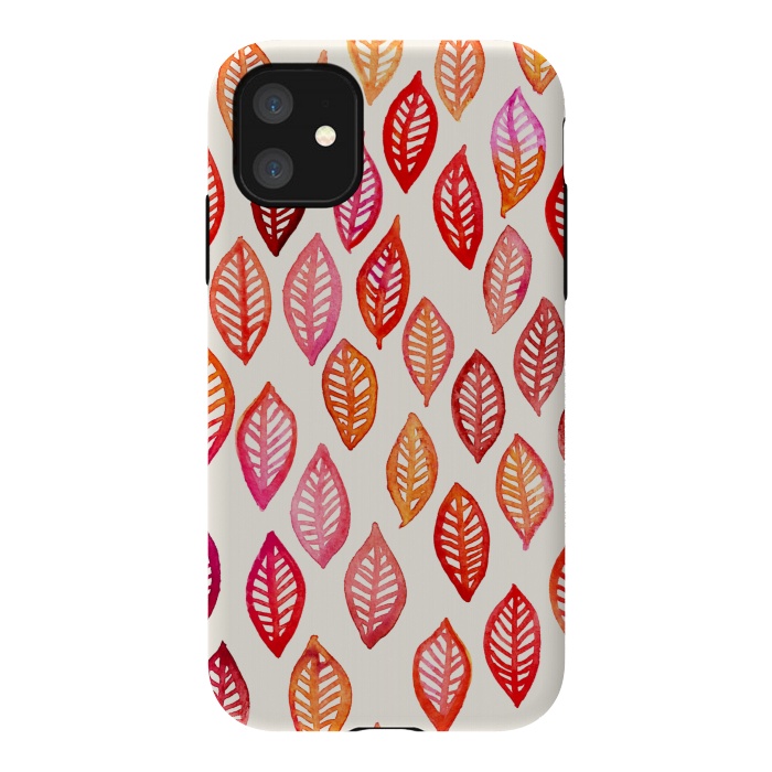 iPhone 11 StrongFit Watercolor Leaf Pattern in Autumn Colors by Micklyn Le Feuvre
