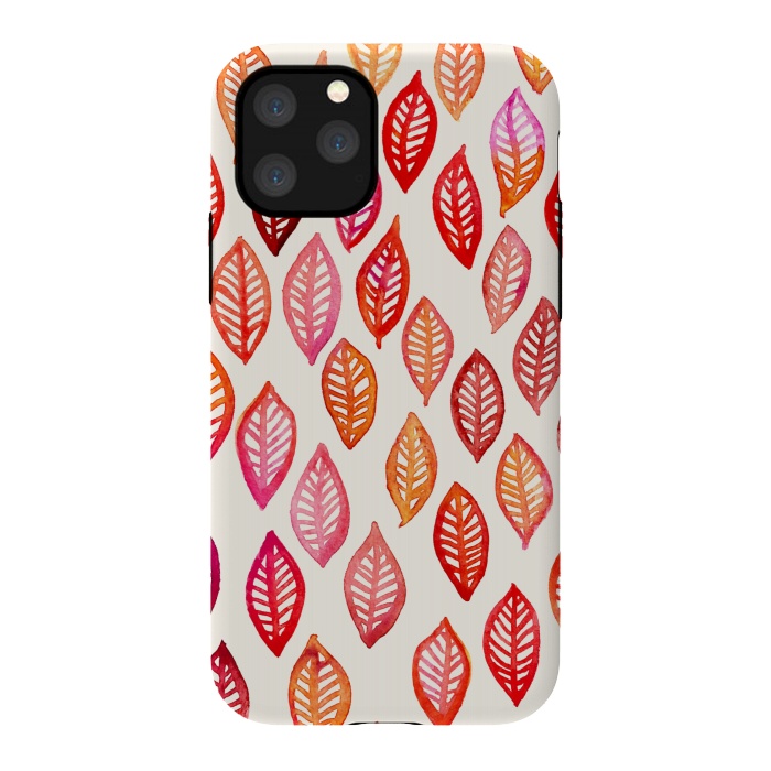 iPhone 11 Pro StrongFit Watercolor Leaf Pattern in Autumn Colors by Micklyn Le Feuvre