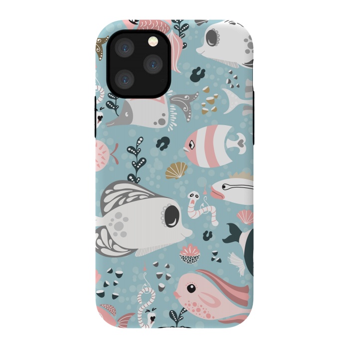 iPhone 11 Pro StrongFit Funny Fish in Pink and Grey by Paula Ohreen