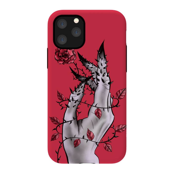 iPhone 11 Pro StrongFit Deformed Hand With Thorns And Rose Horror Art by Boriana Giormova