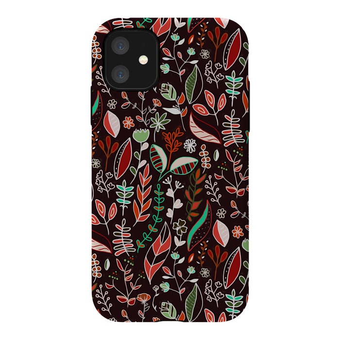 iPhone 11 StrongFit Autumn Nature Doodle On Brown  by Tigatiga