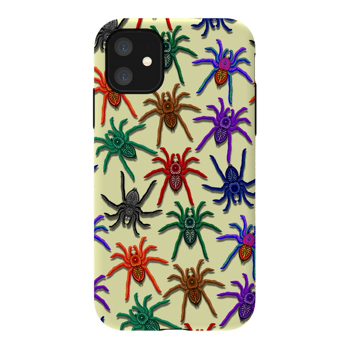 iPhone 11 StrongFit Spiders Colorful Halloween Tarantulas Pattern by BluedarkArt