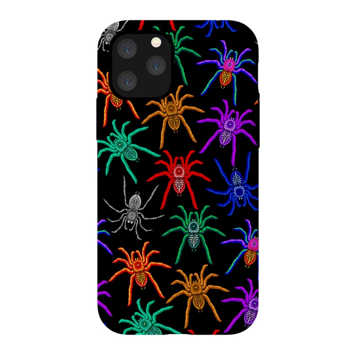 iPhone 11 Pro StrongFit Spiders Pattern Colorful Tarantulas on Black by BluedarkArt