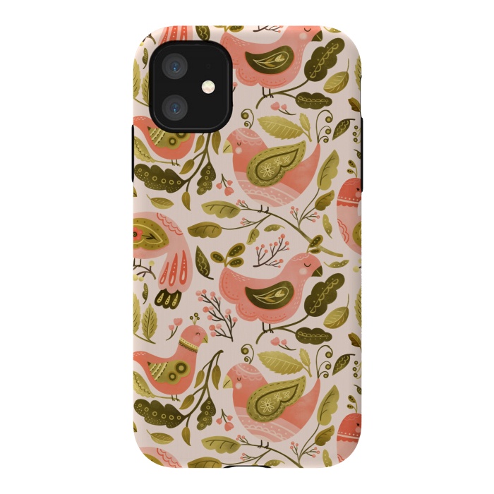 iPhone 11 StrongFit Peachy Keen Birds by Noonday Design