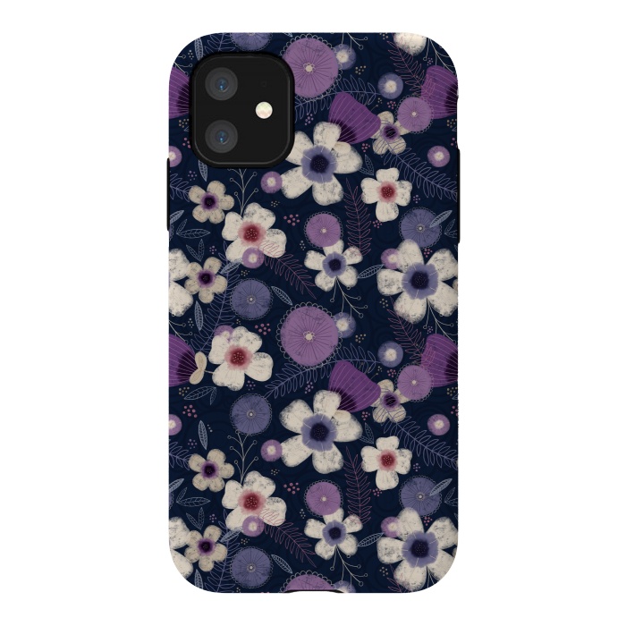 iPhone 11 StrongFit Navy & Purple Floral by Noonday Design