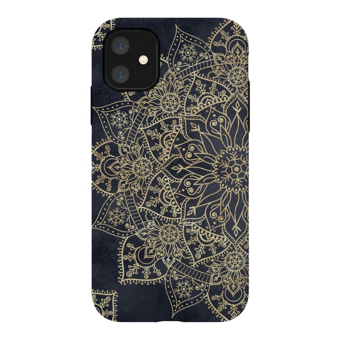 iPhone 11 StrongFit Elegant poinsettia flower and snowflakes mandala art by InovArts