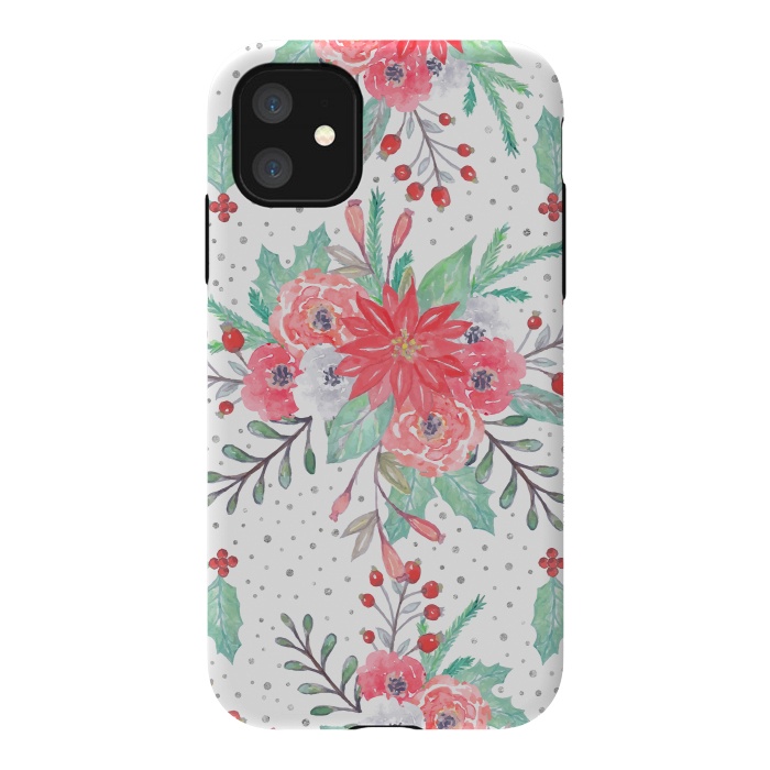 iPhone 11 StrongFit Pretty watercolor Christmas floral and dots design by InovArts