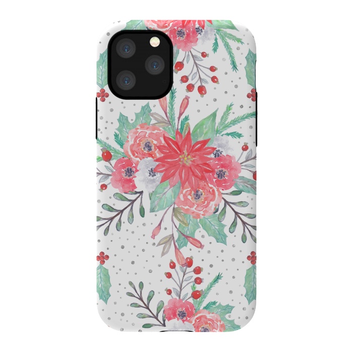 iPhone 11 Pro StrongFit Pretty watercolor Christmas floral and dots design by InovArts