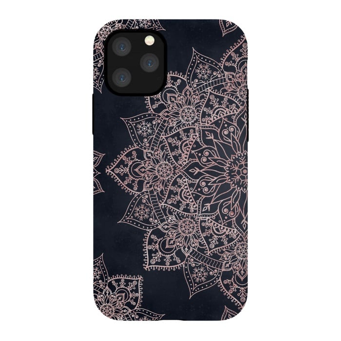 iPhone 11 Pro StrongFit Elegant rose gold poinsettia and snowflakes mandala art by InovArts