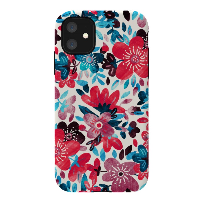 iPhone 11 StrongFit Happy Red & Blue Floral Collage  by Micklyn Le Feuvre