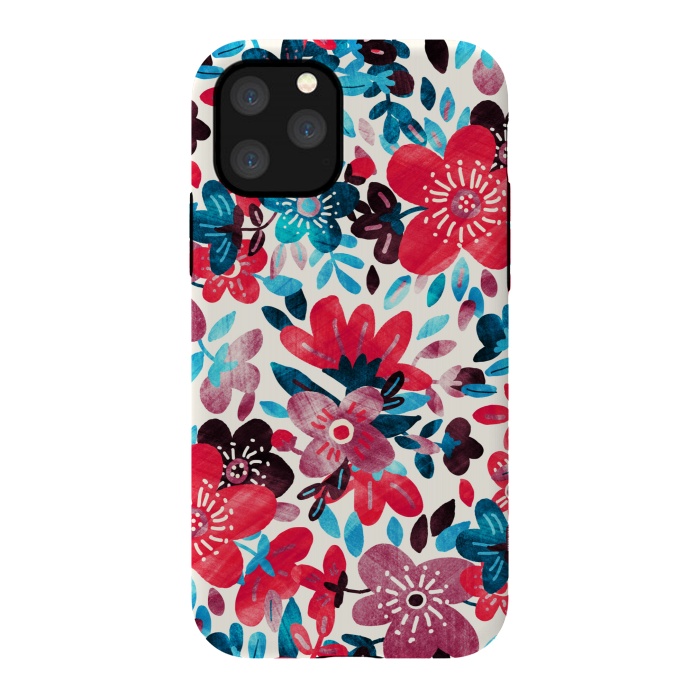 iPhone 11 Pro StrongFit Happy Red & Blue Floral Collage  by Micklyn Le Feuvre