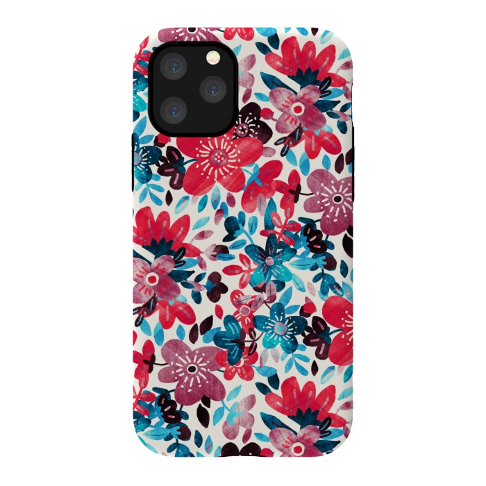 iPhone 11 Pro StrongFit Cheerful Red and Blue Floral Pattern by Micklyn Le Feuvre