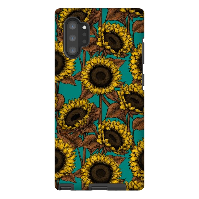 Galaxy Note 10 plus StrongFit Sunflowers on turquoise by Katerina Kirilova