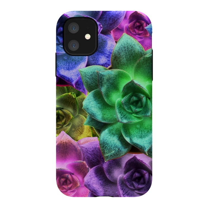 iPhone 11 StrongFit Succulent Plants Psychedelic Colors Pattern by BluedarkArt