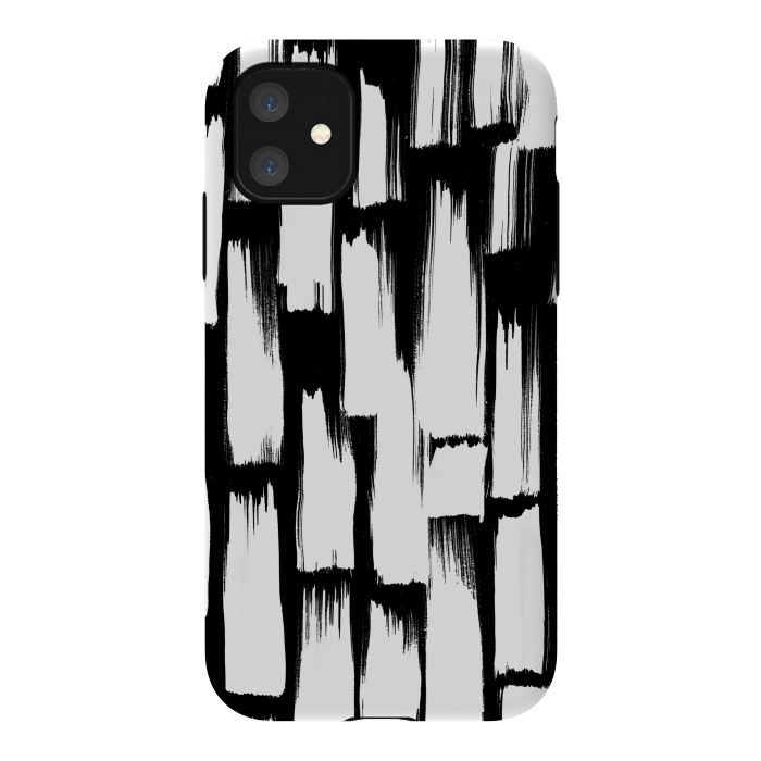 iPhone 11 StrongFit Tribal white brushstrokes on black background by Oana 