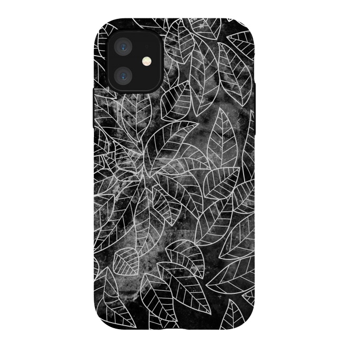 iPhone 11 StrongFit Black and white leaves on marble by Oana 