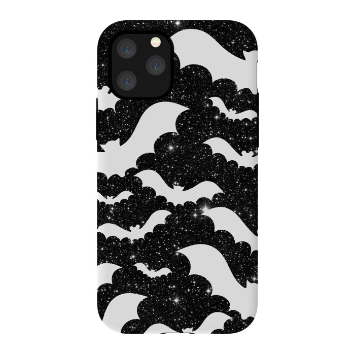 iPhone 11 Pro StrongFit White bats on sparkly night sky stars - Halloween by Oana 