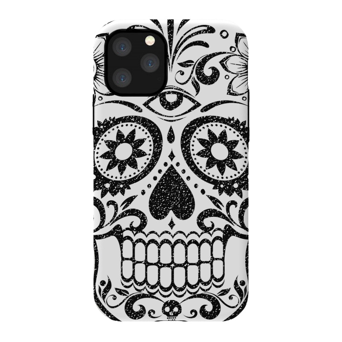 iPhone 11 Pro StrongFit Black glitter decorated floral sugar skull - Halloween by Oana 