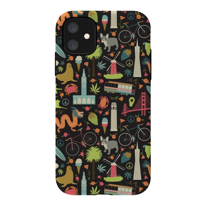 iPhone 11 StrongFit San Francisco themed pattern featuring the golden gate bridge, burritos by Portia Monberg