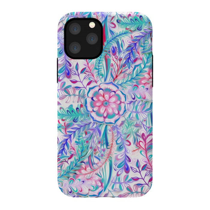 iPhone 11 Pro StrongFit Boho Flower Burst in Pink and Blue by Micklyn Le Feuvre