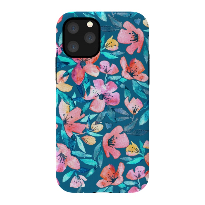 iPhone 11 Pro StrongFit Fresh Watercolor Floral on Teal Blue by Micklyn Le Feuvre