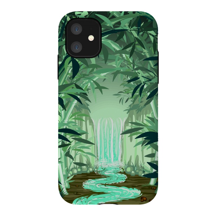 iPhone 11 StrongFit Fluorescent Waterfall on Surreal Bamboo Forest  by BluedarkArt