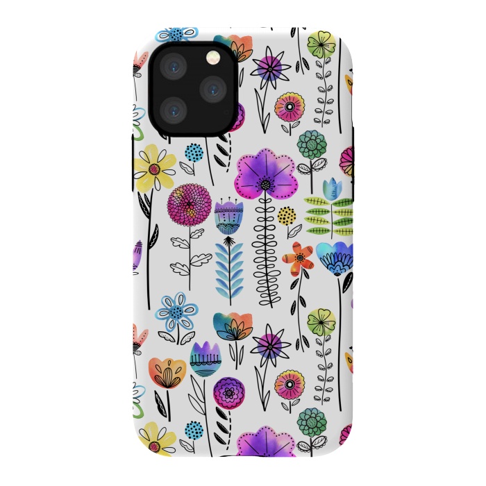 iPhone 11 Pro StrongFit Bright Watercolor and Line Art Flowers by Noonday Design
