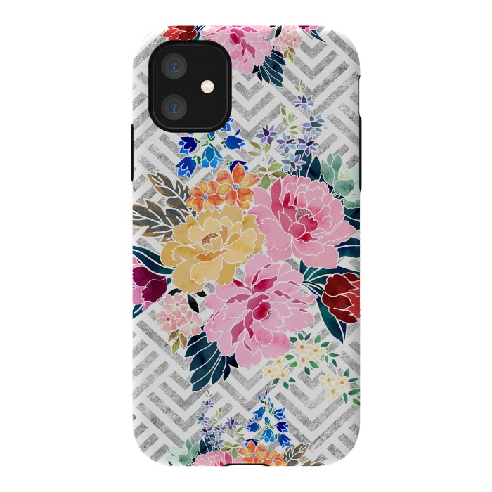 iPhone 11 StrongFit Pretty winter floral and diamond geometric design by InovArts