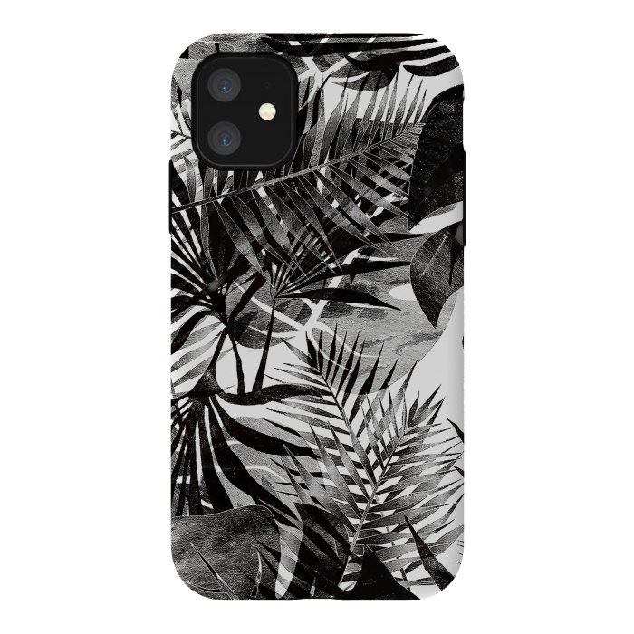 iPhone 11 StrongFit Black transparent tropical leaves - ficus and palm by Oana 