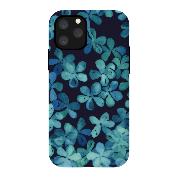 iPhone 11 Pro StrongFit Hand Painted Floral Pattern in Teal & Navy Blue by Micklyn Le Feuvre