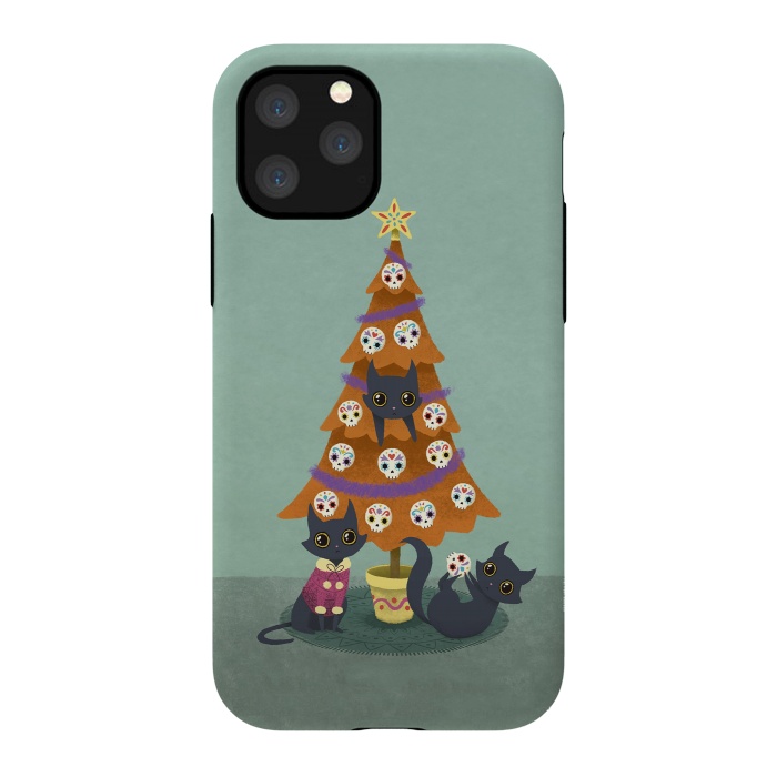 iPhone 11 Pro StrongFit Meowy christmas sugarskulls by Laura Nagel