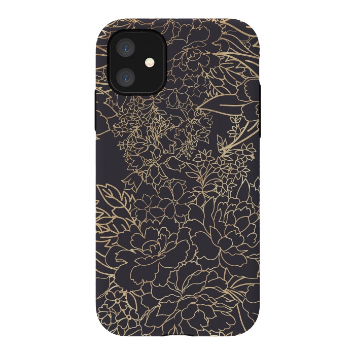 iPhone 11 StrongFit Luxury winter floral golden strokes doodles design by InovArts