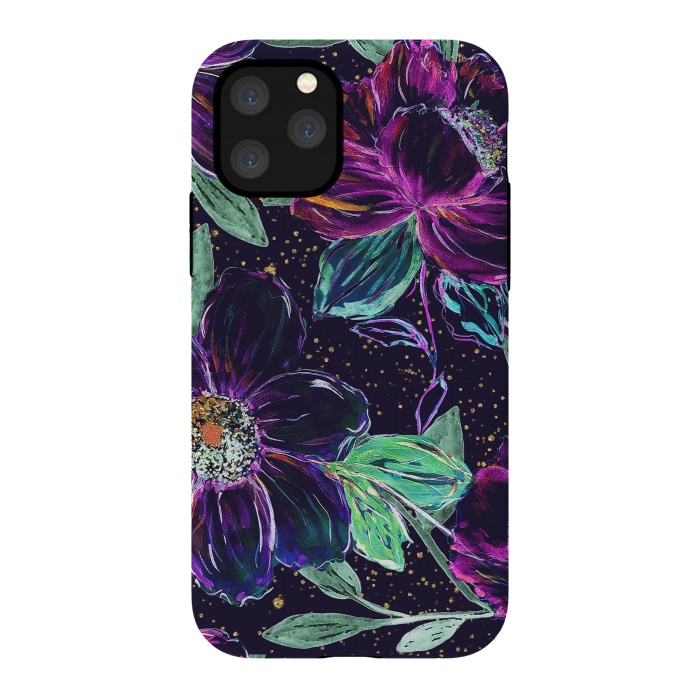 iPhone 11 Pro StrongFit Whimsical hand paint floral and golden confetti design by InovArts