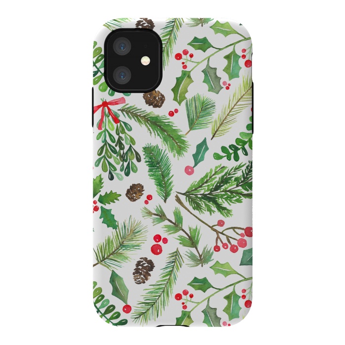 iPhone 11 StrongFit Watercolor Christmas Greenery by Noonday Design