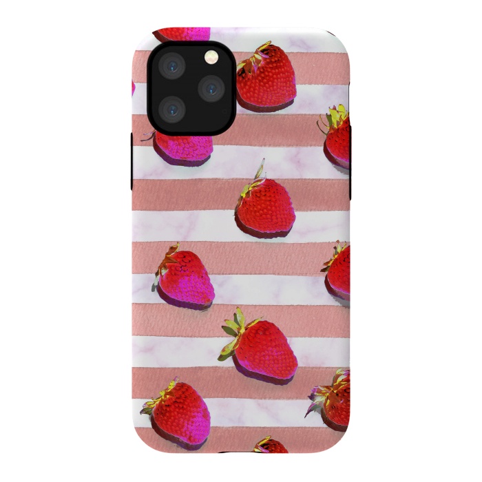 iPhone 11 Pro StrongFit strawberries on watercolor painted stripes by Oana 
