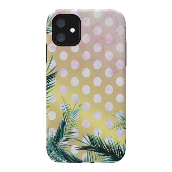 iPhone 11 StrongFit tropical palm leaves on golden dotted background by Oana 