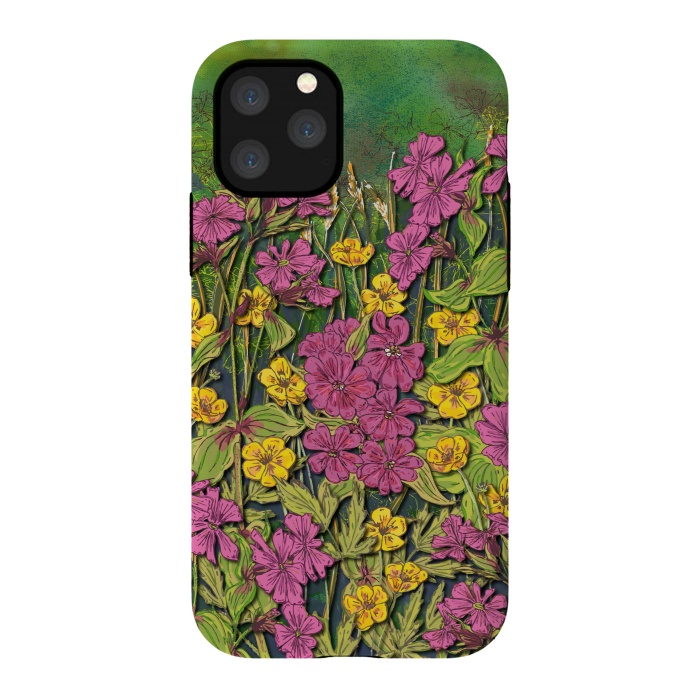 iPhone 11 Pro StrongFit Pink and Yellow Wildflowers by Lotti Brown
