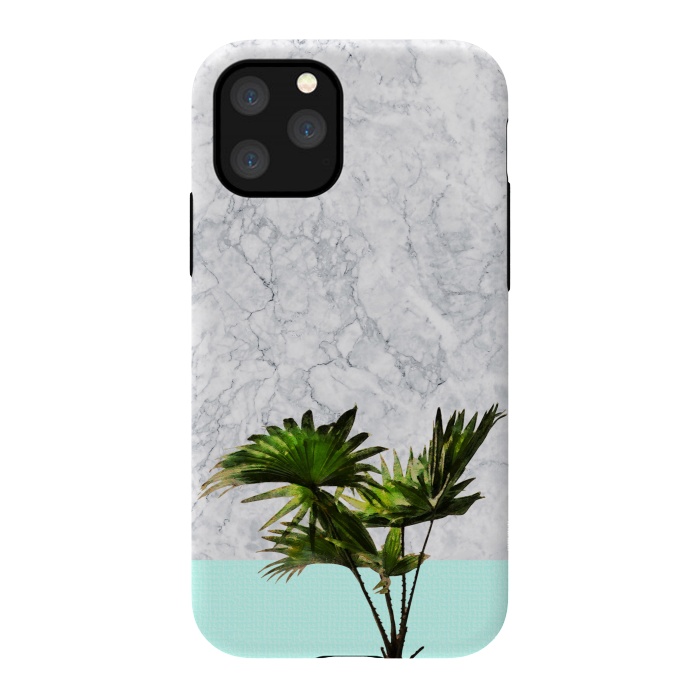 iPhone 11 Pro StrongFit Palm Plant on Marble and Pastel Blue Wall by amini54
