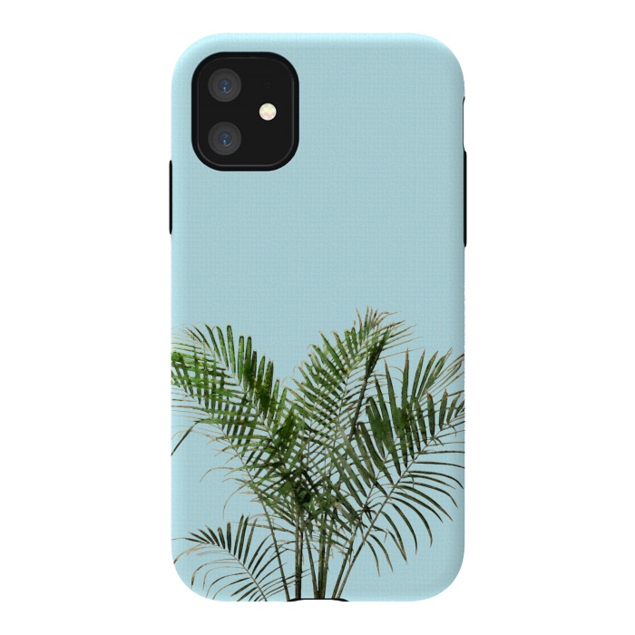 iPhone 11 StrongFit  Palm Plant on Pastel Blue Wall by amini54