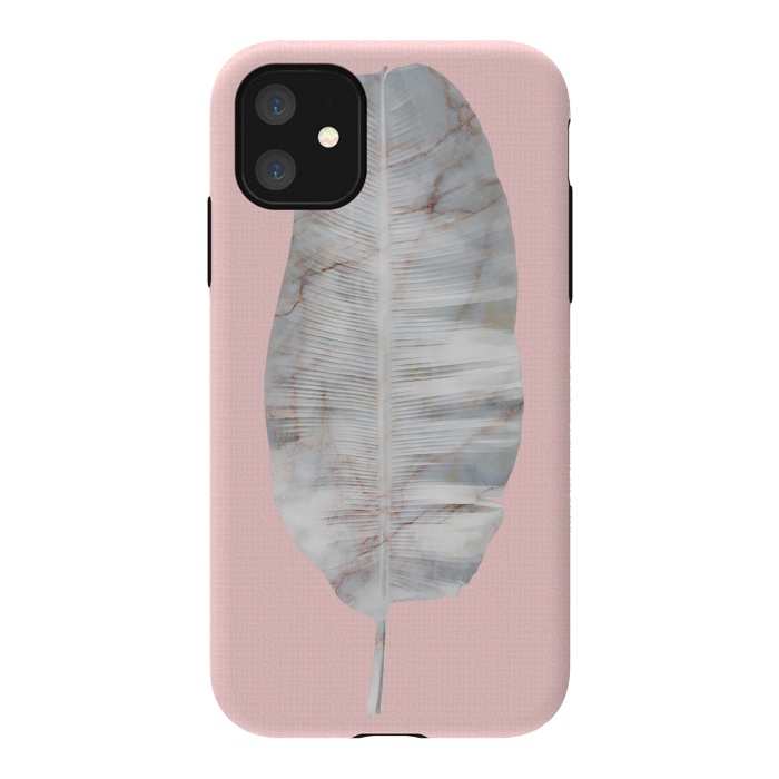 iPhone 11 StrongFit  White Marble Banana Leaf on Pink Wall by amini54