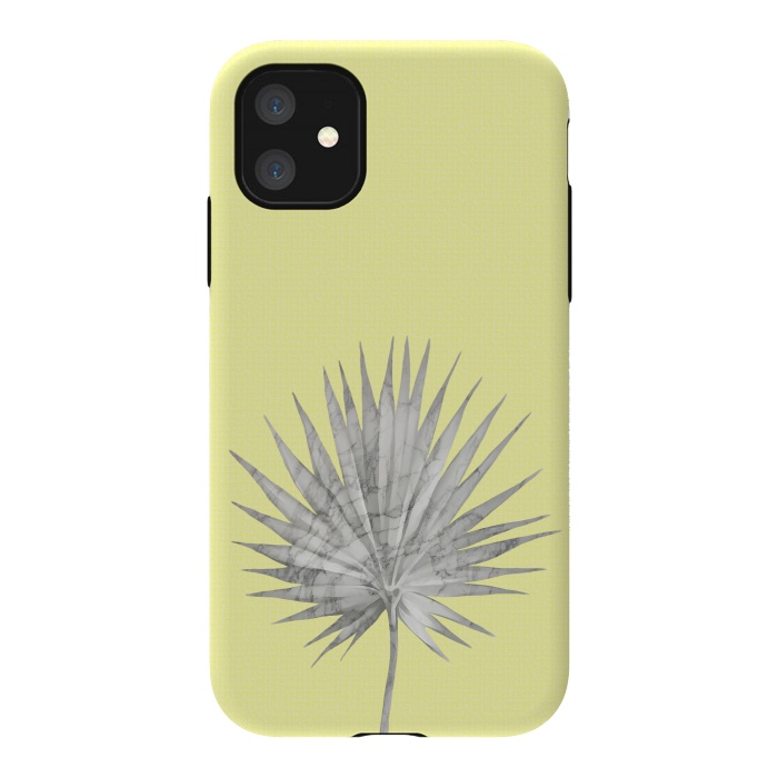 iPhone 11 StrongFit  White Marble Fan Palm Leaf on Yellow Wall by amini54