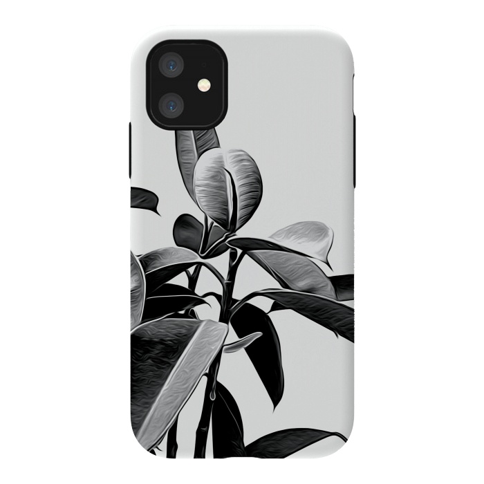iPhone 11 StrongFit Black and White Leaves by Alemi