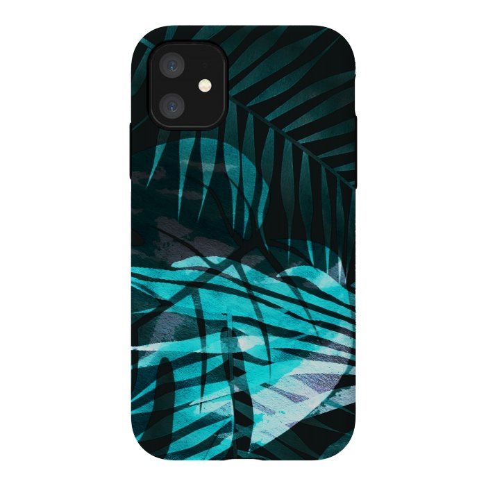 iPhone 11 StrongFit metallic palm tropical leaves by Oana 